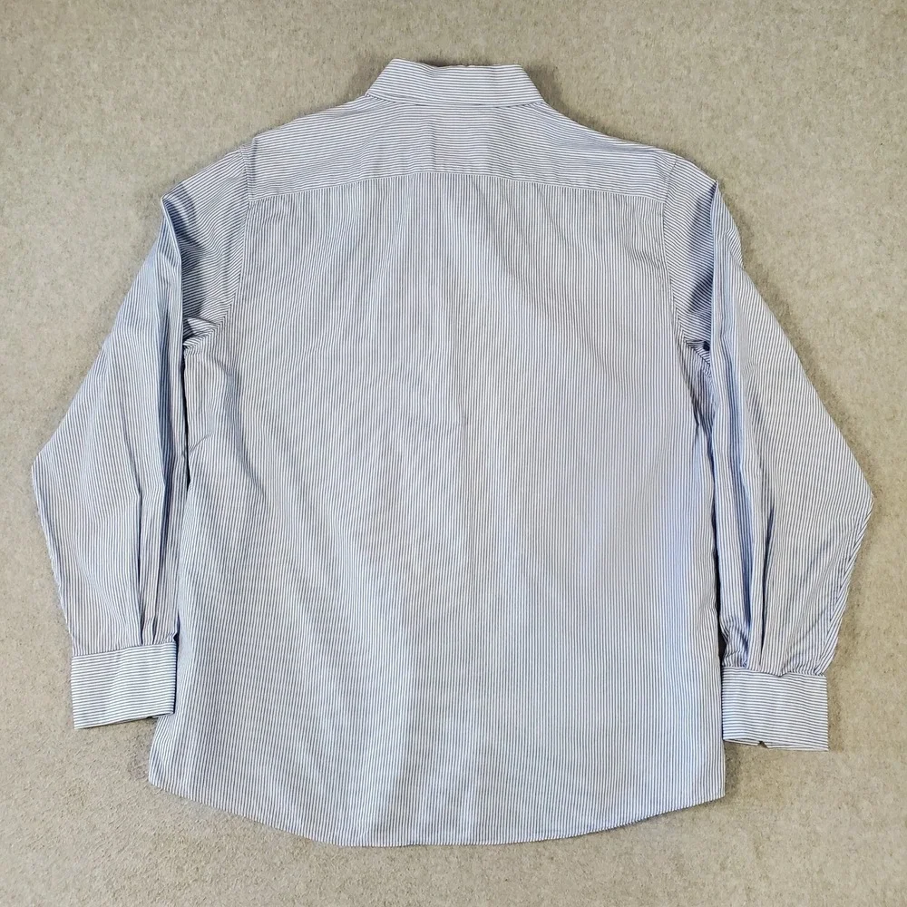 Vintage Gucci Mens Blue White Pinstripe Fitted Button Up Shirt Italy Made 46 18